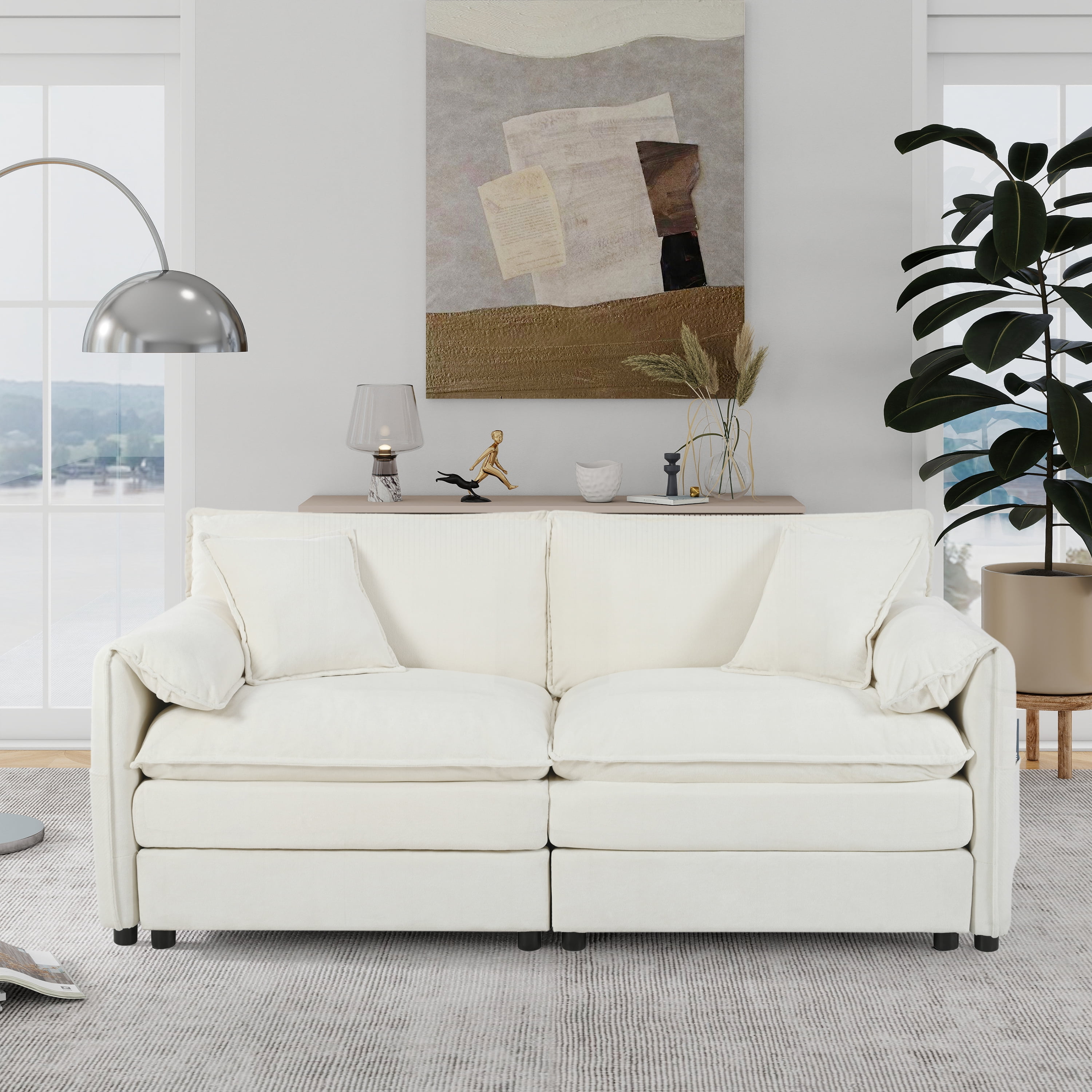 Oversized Chenille Loveseat Sofa, 76” Comfy 2 Seater Couch with Deep Seat, Modular Love Seat Couch for Living Room Bedroom Apartment, Easy Assembly Small Cloud Couch, White