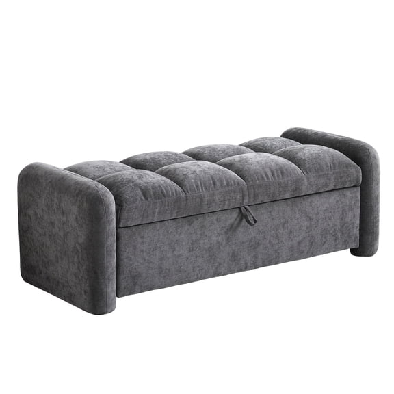 Oversized Chenille Ottoman Bench with Storage, Upholstered End of Bed Bench for Bedroom, Ottoman Foot Rest for Living Room, Dark Grey