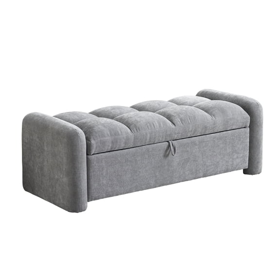 Oversized Chenille Ottoman Bench with Storage, Upholstered End of Bed Bench for Bedroom, Ottoman Foot Rest for Living Room, Light Grey