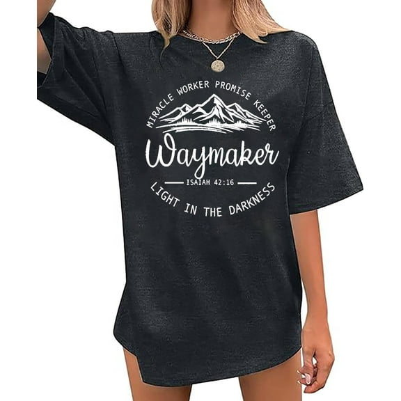 Oversized Christian Tshirt Women Waymaker Miracle Worker Promise Keeper Shirt Inspirational Graphic Jesus Faith Tee
