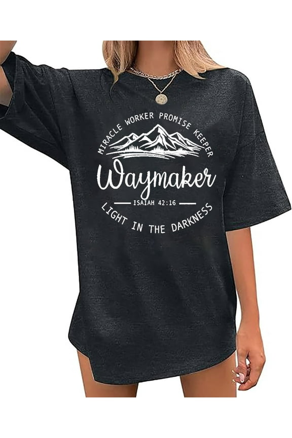Oversized Christian Tshirt Women Waymaker Miracle Worker Promise Keeper Shirt Inspirational Graphic Jesus Faith Tee