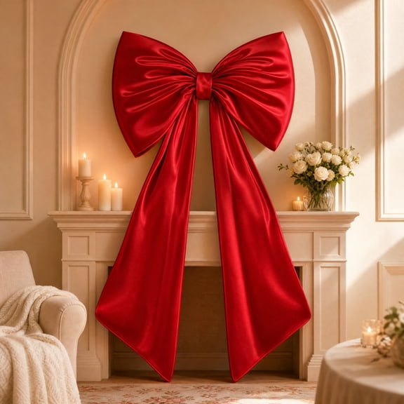 Oversized Christmas Bow, Large Holiday Hanging Bow, Broad Loops and Long Flowing Tails, Door Tree Wall Window Backdrop for Welcoming Rooms and Gatherings for Home Display