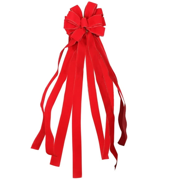 Oversized Christmas Bow Tree Topper Decoration Red Polyester Ribbon Festive Home Decor Wreath Accent