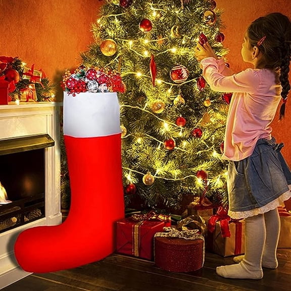Oversized Christmas Gift Stocking, Classic Red Body White Cuff Large Sock, Bulk Toy Present Holding Holiday Hanging Decor, 36.2 In Extra Large Gift Storage Sock for Xmas Party Holiday Tree Decor