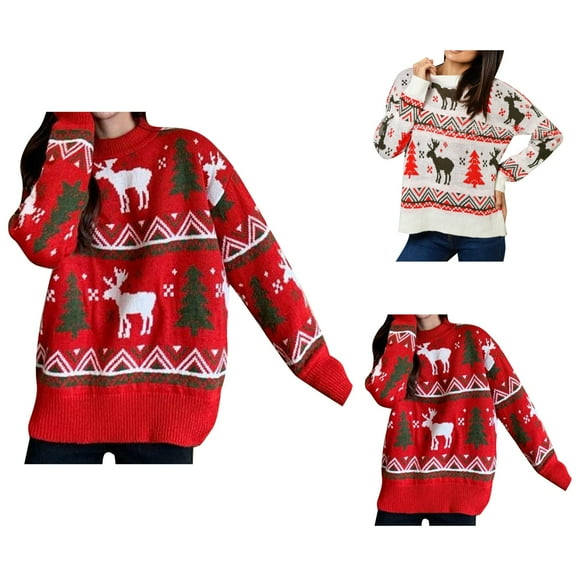 Oversized Christmas Sweaters for Women 2025 Long Sleeve Crewneck Loose Slouchy Xmas Pullover Sweater Jumper Tops