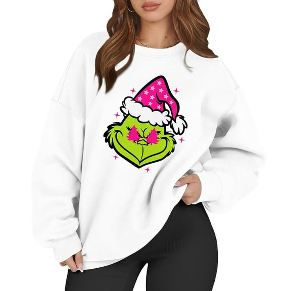 Oversized Christmas Sweatshirts for Women Xmas Crewneck Pullover Long Sleeve Funny Cute 4-White M