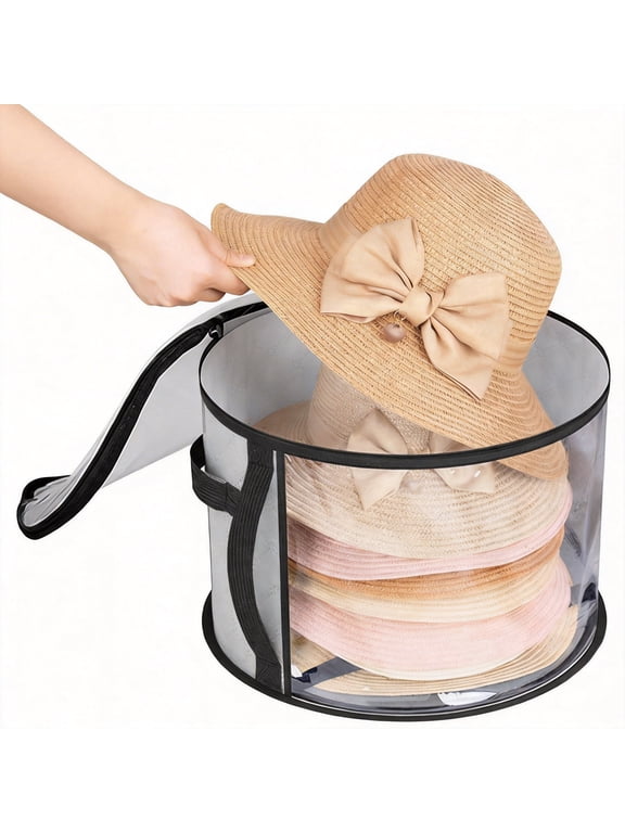 Oversized Clear Hat Storage Bag with Carrying Handles, Dustproof Cowboy Hat Organizer for Closet, Large Wide Brim Hat Case Holds 7 Caps, Protective Travel & Home Storage Box, Grey
