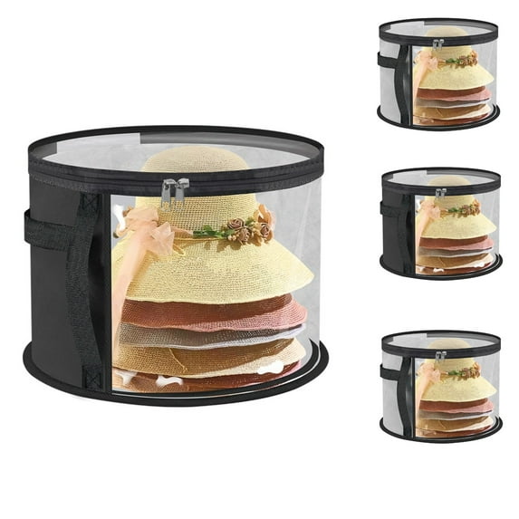 Oversized Clear Hat Storage Boxes Solid Color Hat Bags for Closet Foldable Case with Carrying Handles for Women Men Black 16.5 In