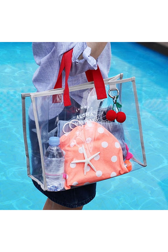 Oversized Clear Waterproof Beach Bag - Transparent Pool Tote for Women's Swim Essentials - Durable See Through Handbag for Travel, Gym, Shopping - Cruise Vacation Must Have