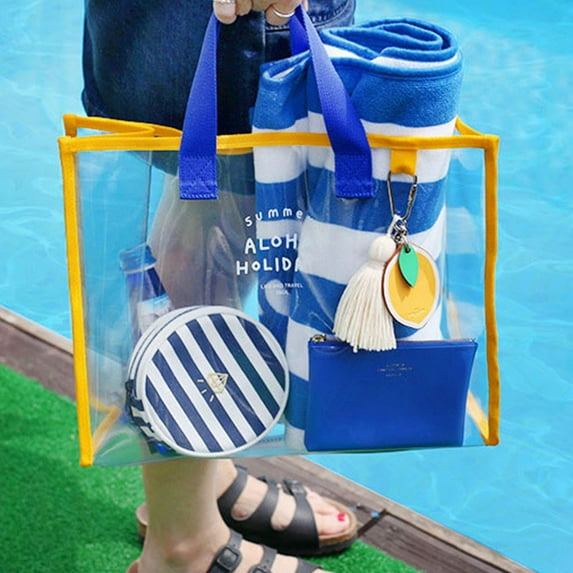 Oversized Clear Waterproof Beach Bag - Transparent Pool Tote for Women's Swim Essentials - Durable See Through Handbag for Travel, Gym, Shopping - Cruise Vacation Must Have