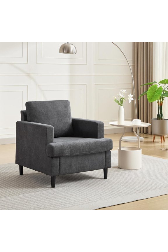 Oversized Cloud Chair, Linen Living Room Chair, Mid Century Modern Armchair with Thick Cushion & Leg, Deep Seat & No Assembly Required, Upholstered Sofa for Living Room, Bedroom, Beige/Dark Grey
