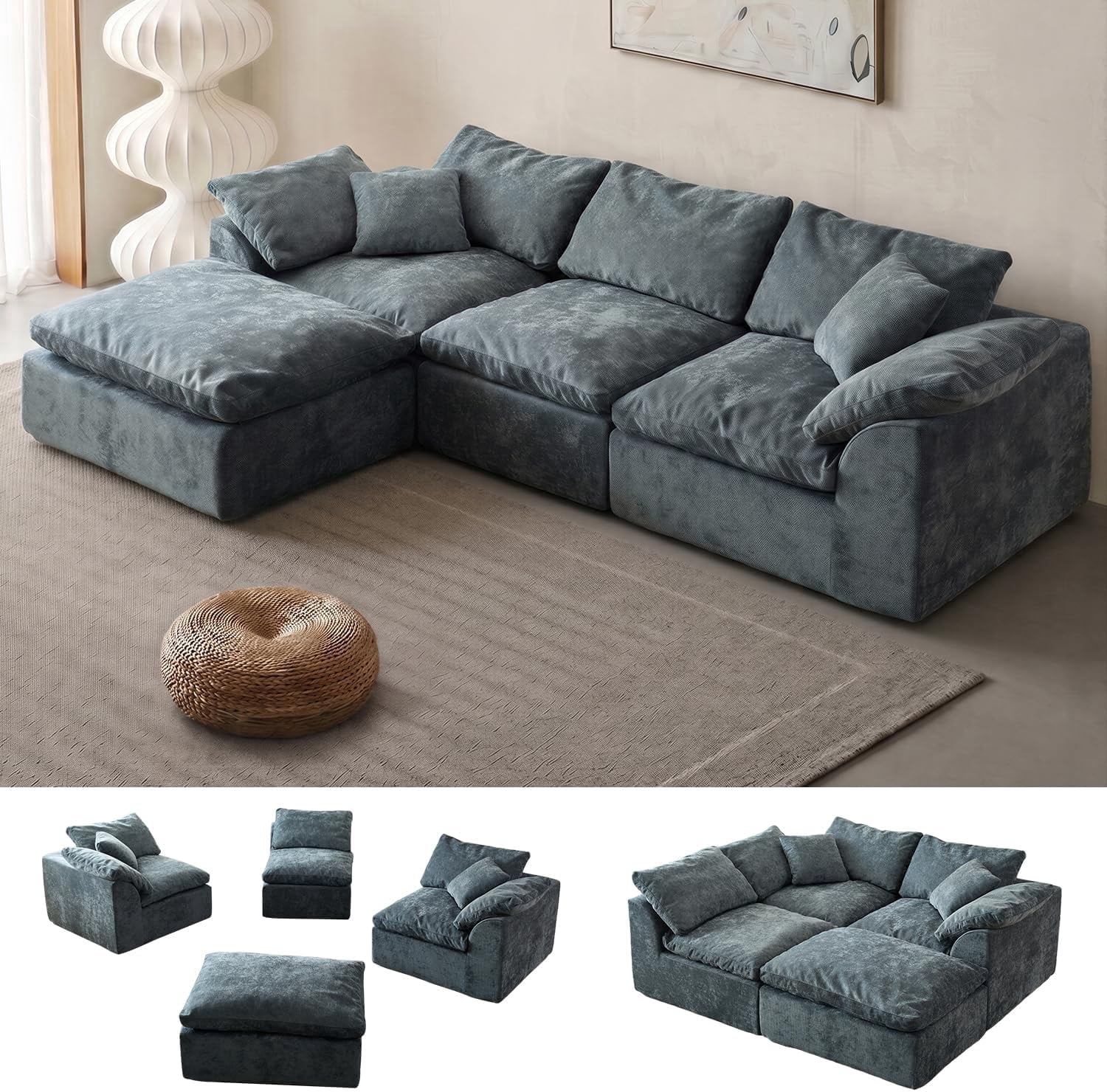 Oversized Cloud Couch Sectional Sofa for Living Room, Modular L Shaped ...