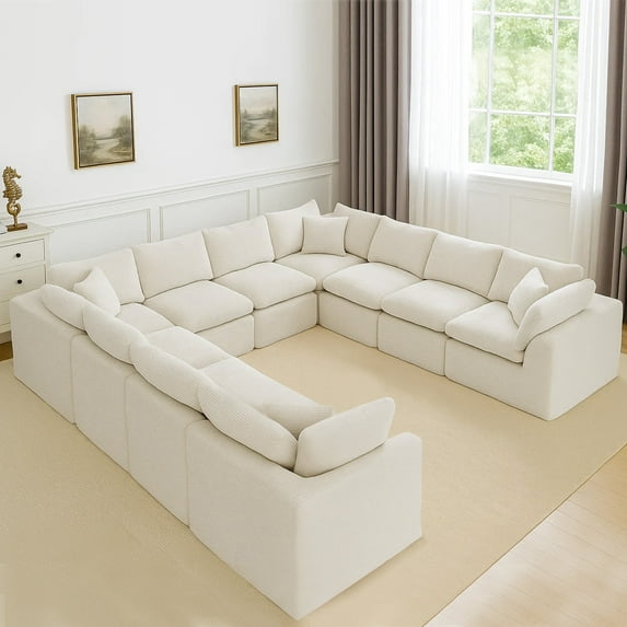 Oversized Cloud Couch Sectional for Living Room - 10 Seaters Modular Sectional Sofa with Ottoman Convertible L/U Shaped Boneless Design Warm Couches