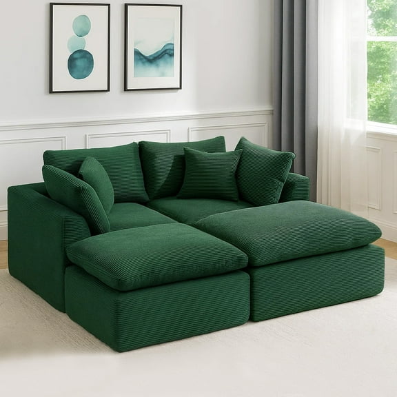Oversized Cloud Couch Sectional for Living Room - 4 Seater Modular Sectional Sofa with Ottoman Convertible L/U Shaped Boneless Design Warm Couches
