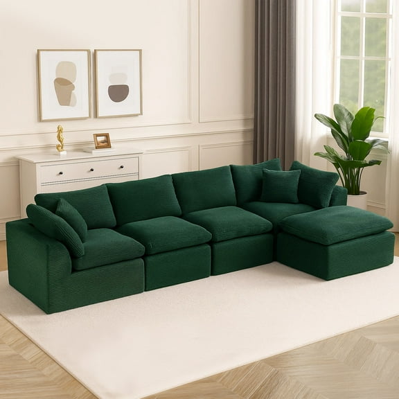Oversized Cloud Couch Sectional for Living Room - 5 Seaters Modular Sectional Sofa with Ottoman Convertible L/U Shaped Boneless Design Warm Couches