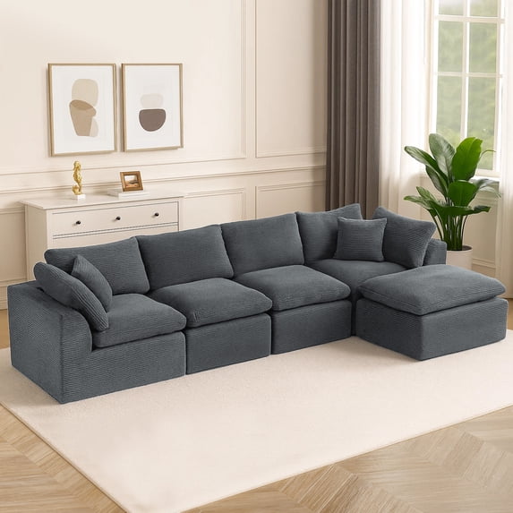 Oversized Cloud Couch Sectional for Living Room - 5 Seaters Modular Sectional Sofa with Ottoman Convertible L/U Shaped Boneless Design Warm Couches
