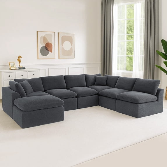 Oversized Cloud Couch Sectional for Living Room - 7 Seaters Modular Sectional Sofa with Ottoman Convertible L/U Shaped Boneless Design Warm Couches