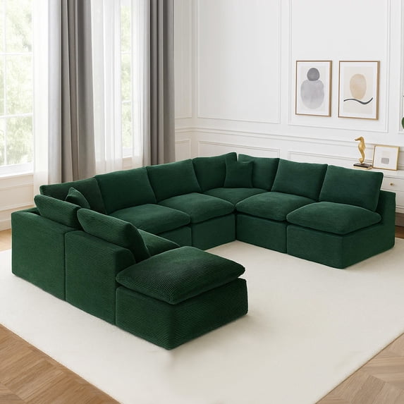 Oversized Cloud Couch Sectional for Living Room - 8 Seaters Modular Sectional Sofa with Ottoman Convertible L/U Shaped Boneless Design Warm Couches