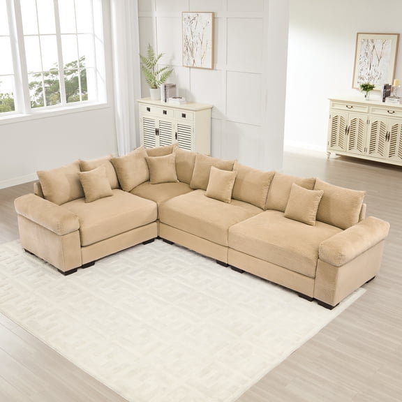 Oversized Cloud Modular Sectional Couch,Convertible Sectional Couches Deep Seat Extra-Wide Armrests, 12 Throw Pillows Premium Corduroy Fabric, Ergonomic Design,Easy Assembly, For Living Rooms,Camel