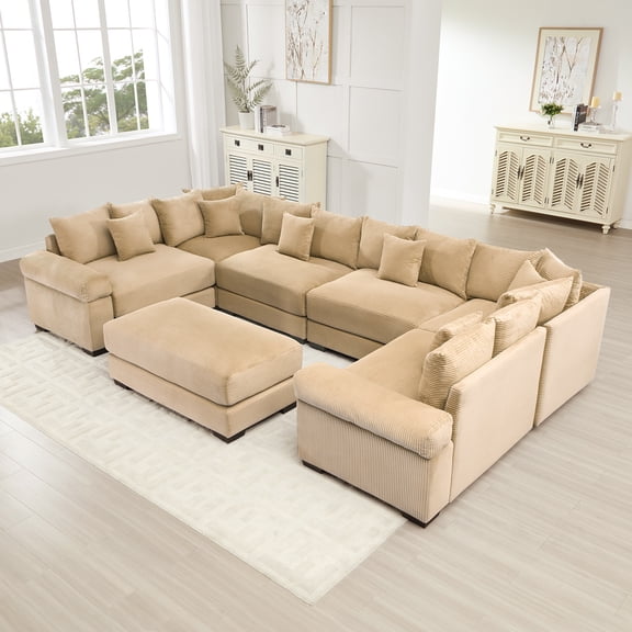 Oversized Cloud Modular Sectional Couch, Convertible Sectional Couches , Extra-Wide Armrests With Chaise,Soft Textured Fabric, Ergonomic Design, Easy Assembly, For Living Bedroom,Camel