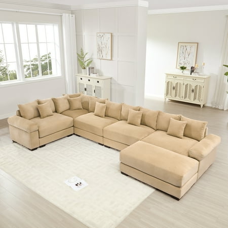 Oversized Cloud Modular Sectional Couch, Convertible Sectional Couches , Extra-Wide Armrests with Ottoman,Premium Corduroy Fabric, Ergonomic Design, Easy Assembly, For Living Rooms Study,Camel