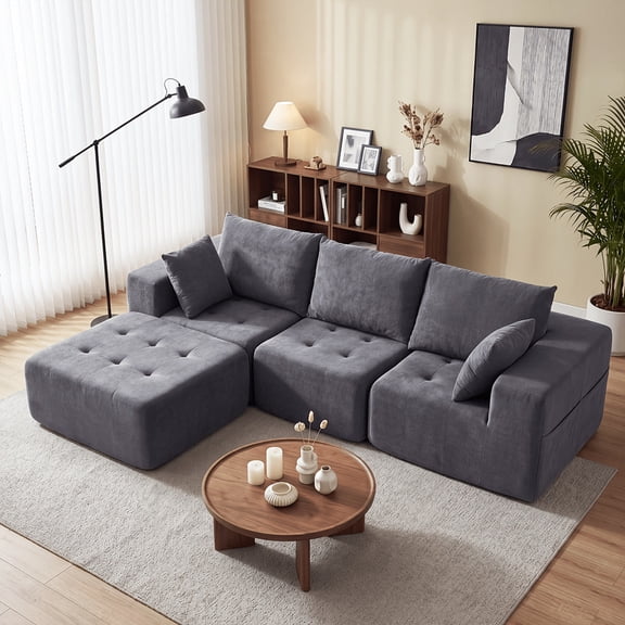 Oversized Cloud Sectional Couches, Convertible L/U-Shape Chenille Boneless Couch, Lazy Sofa Bed Sofa for Living Room, Edroom, No Assembly Required