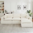 thumbnail image 1 of Oversized Cloud Sectional Sofa Couch with Movable Ottoman, 3-Seater Modern Modular L-Shape Comfy Boneless Corduroy Upholstered Sofa Couches with Deep Seat for Living Room, Apartment, White, 1 of 9