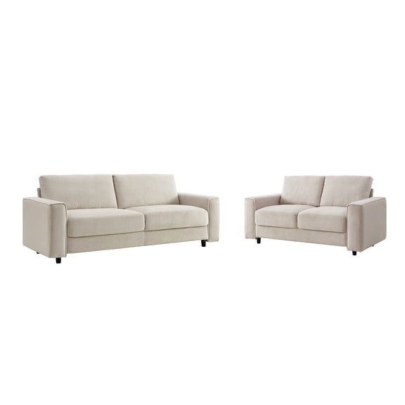 Sectional Sofa Set, 5-Seat 2-Piece Sofa Couch Set with Loveseat, Corduroy Upholstered Living Room Sofa, High-Density Foam & Solid Wood Frame, No Assembly, for Apartment,Beige