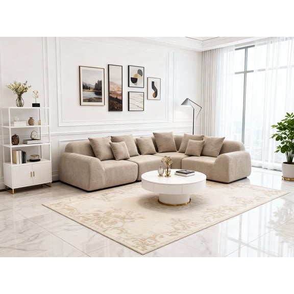 Oversized Cloud Velvet Curved Sectional Couch 118', Boneless Couch with L-Shape Chaise, Upholstered Compression Memory Foam Modular Sectional Sofa for Living Room, No Assembly Required