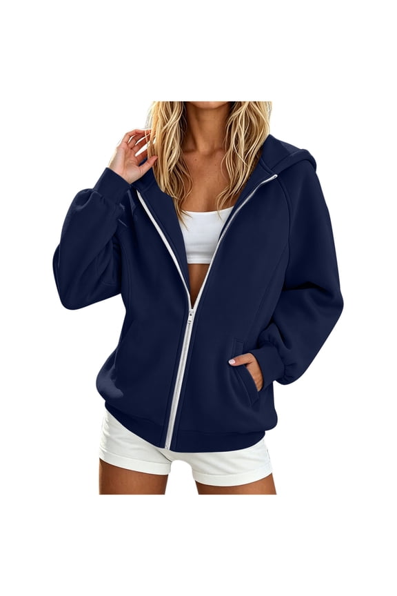 Oversized Coat Women Solid Color Hooded Zip-Up Long Sleeve Raglan Sleeve Sweatshirt Jacket Casual Outerwear M