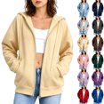 thumbnail image 1 of Oversized Coat Women Zip Up Hoodie Oversized Long Sleeve Drawstring Hooded Sweatshirt Jacket with Pockets M, 1 of 8