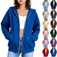 thumbnail image 1 of Oversized Coat Women Zip Up Hoodie Oversized Long Sleeve Drawstring Hooded Sweatshirt Jacket with Pockets XXL, 1 of 8
