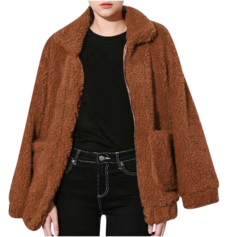 Women's Coat Casual Lapel Fleece Fuzzy Faux Shearling Zipper Coats Warm  Winter Oversized Outwear Jackets at  Women's Coats Shop