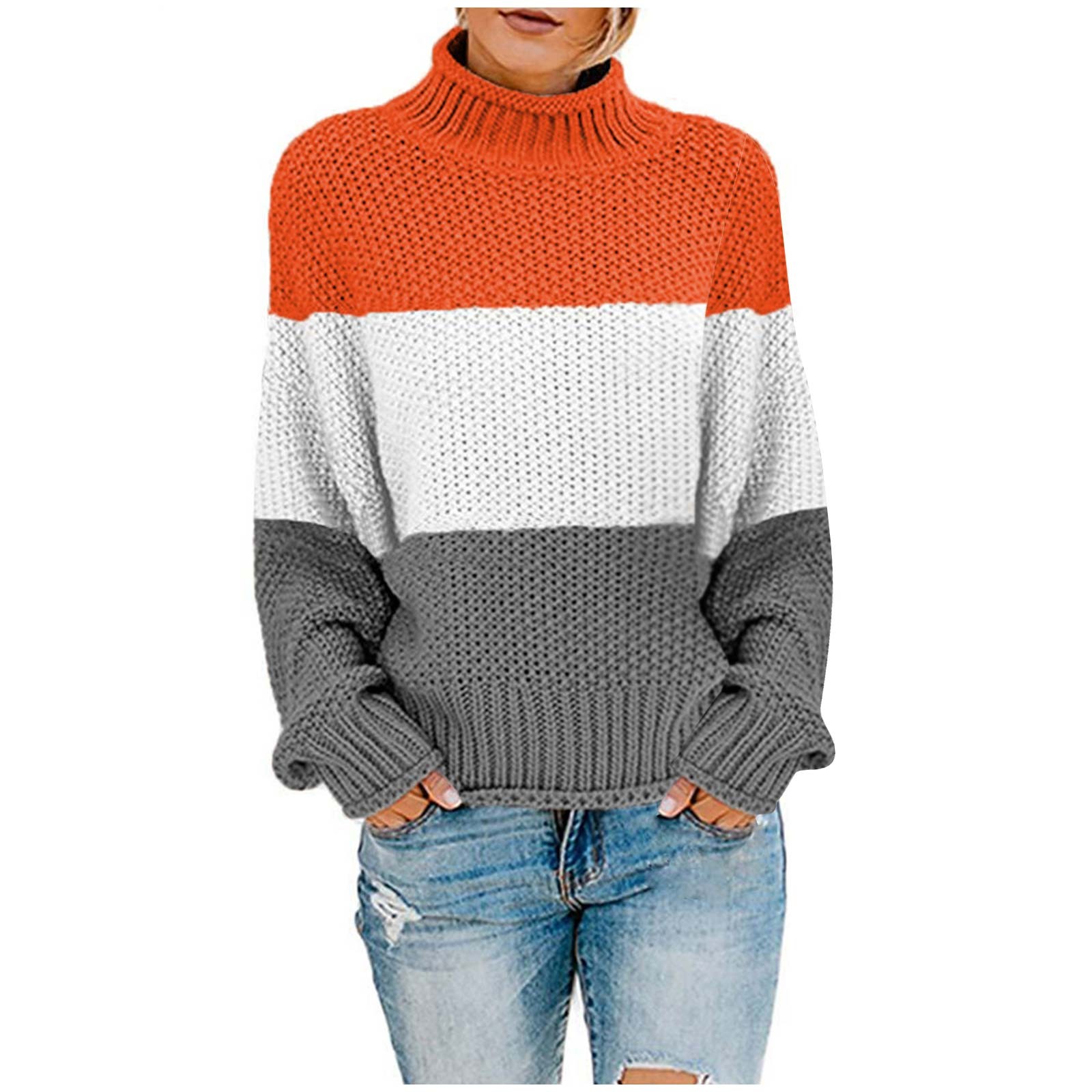 Oversized Color Block Sweater for Women Chunky Long Sleeve Fall Sweaters Crew Neck Soft Knit Pullover Loose Jumpers Walmart