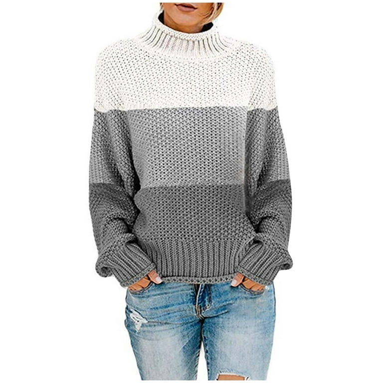 Oversized Color Block Sweater for Women Chunky Long Sleeve Fall Sweaters  Crew Neck Soft Knit Pullover Loose Jumpers