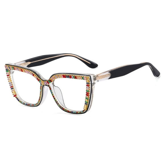 Oversized Colorful Rhinestone Diamond Anti-blue Light Glasses Frame Trendy Square Eyeglasses Frame