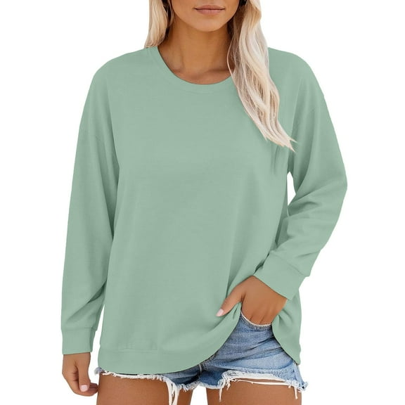 Oversized Comfort Tshirt for Women Relaxed Fit Long Sleeve Crew Neck Soft Fabric Everyday Basic Top with Cuffed Hem