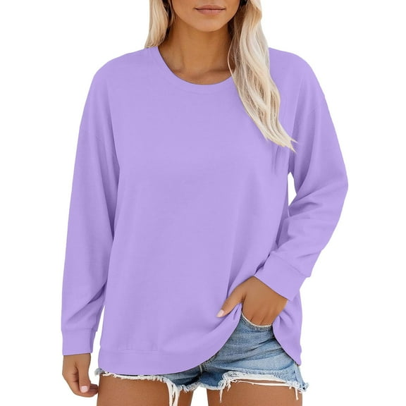 Oversized Comfort Tshirt for Women Relaxed Fit Long Sleeve Crew Neck Soft Fabric Everyday Basic Top with Cuffed Hem