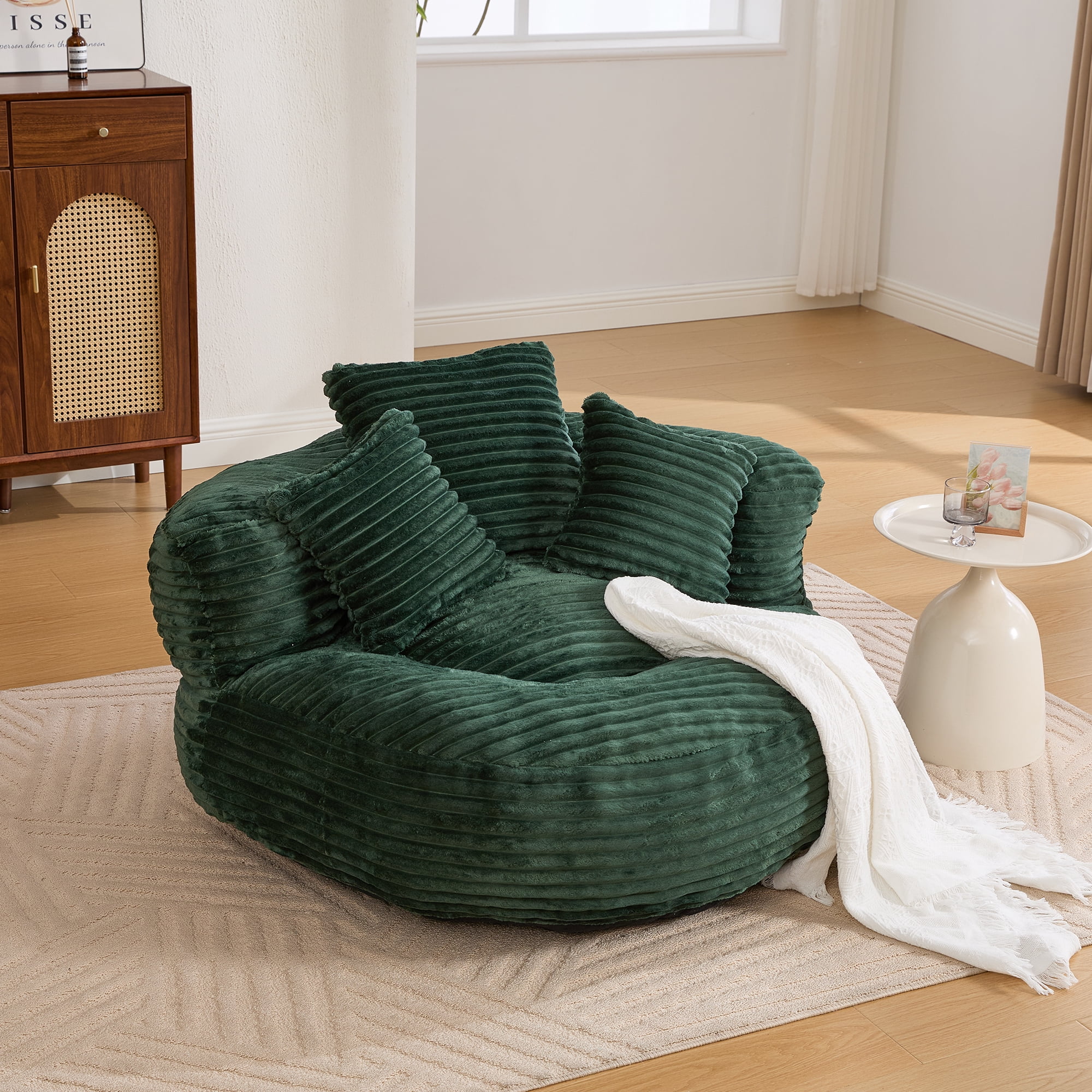 Oversized Corduroy Bean Bag Chair with Armrest & 3 Pillows, Foam & Memory Foam Filled Lazy Sofa, 550 lbs Capacity for Adults & Kids, for Bedroom Living Room Dorm