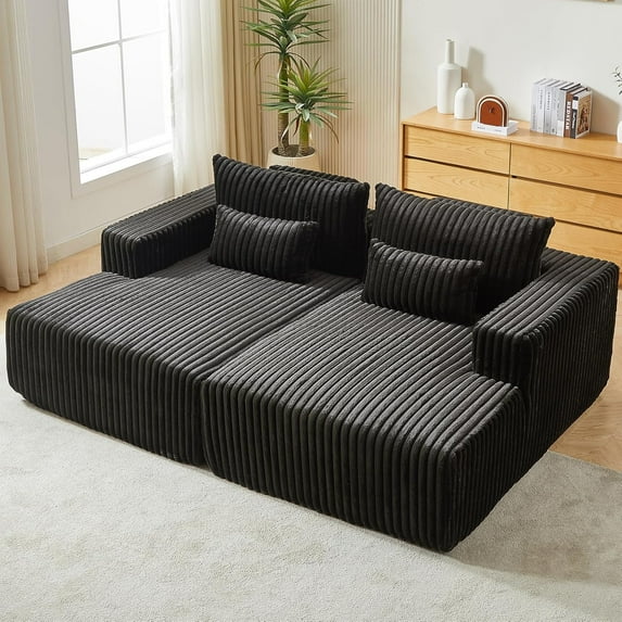87" Oversized Double Lounge Chair, Cloud Plush Sofa Bed with Deep Seat, Upholstered Boneless Corduroy Sofa for Living Room, Bedroom, No Assembly Required,Black