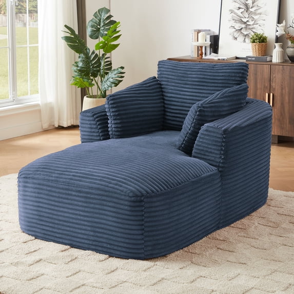 Oversized Corduroy Chaise Lounge Chair In Neutral Colour Comfy 1 Seat Sofa Couch For Living Room Dorm Apartment