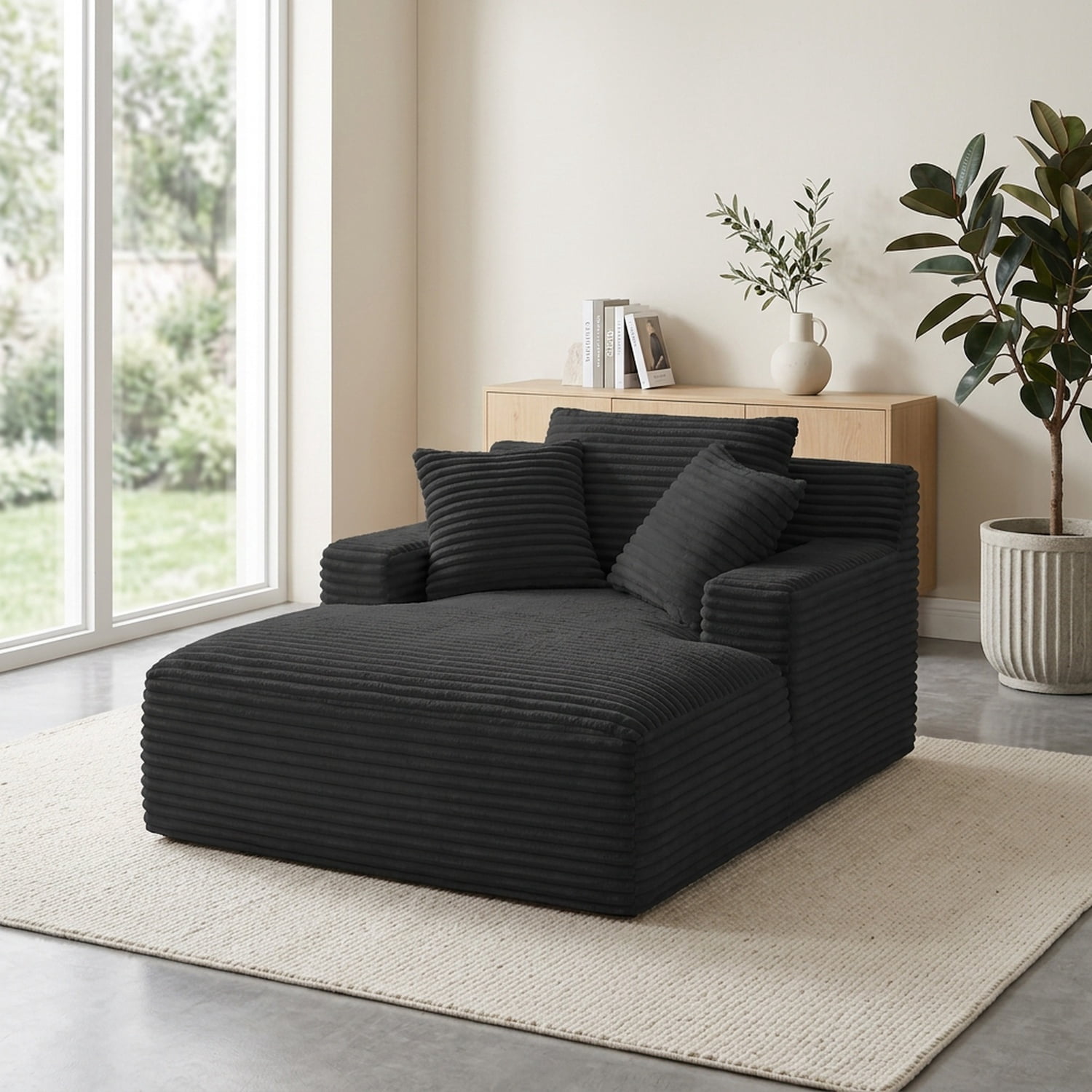 Oversized Corduroy Chaise Lounge Chair - Modern Comfort, No Assembly