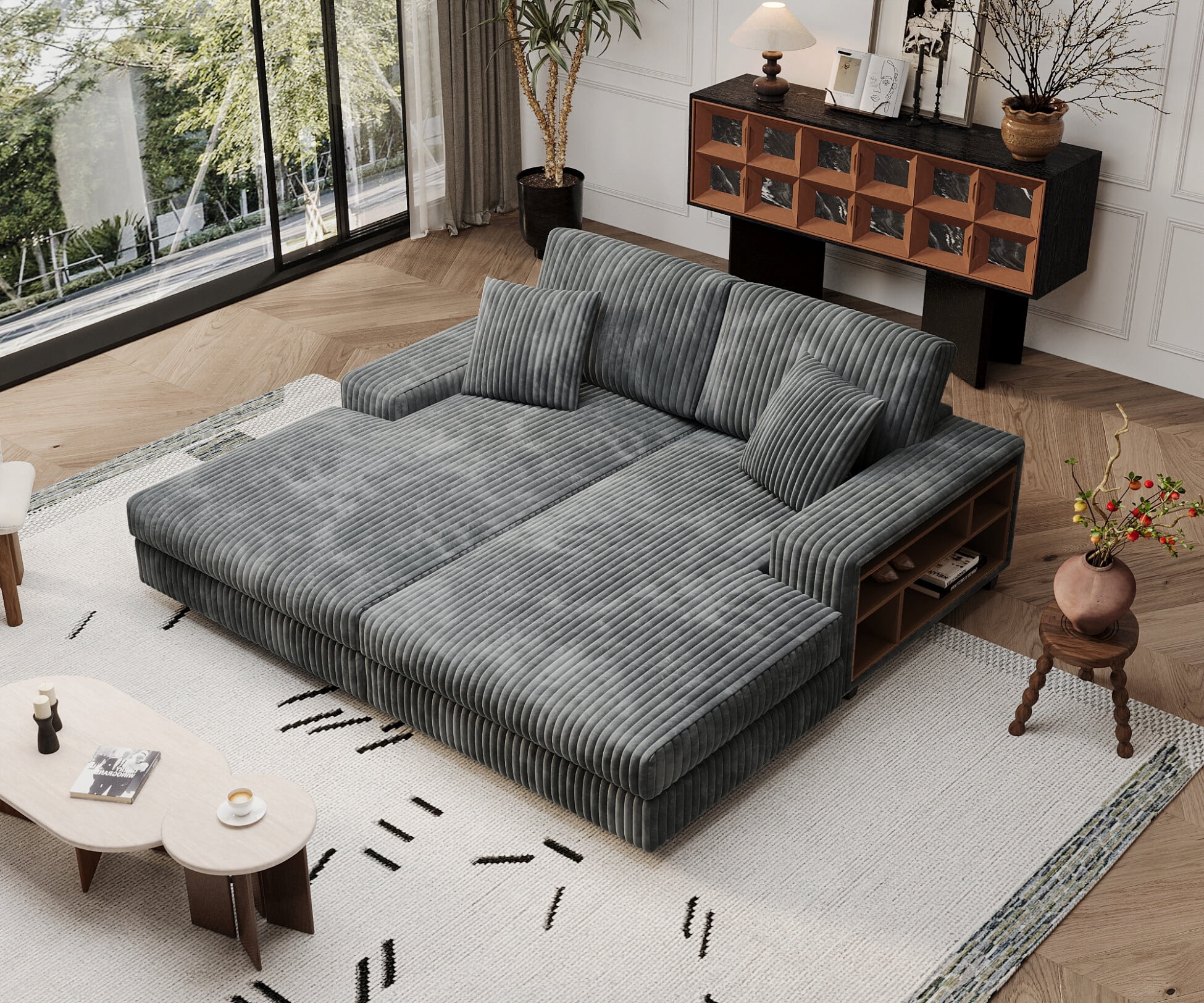 Oversized Corduroy Fabric Combination Sofa with Armrests, 2 Seater ...