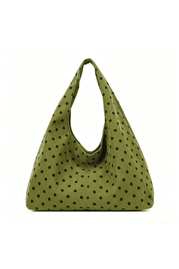 Oversized Corduroy Hobo Shoulder Bag, Polka Dot Soft Tote Handbag with Magnetic Snap, Multi Pocket Lightweight Everyday Casual Purse for Commute Shopping Travel