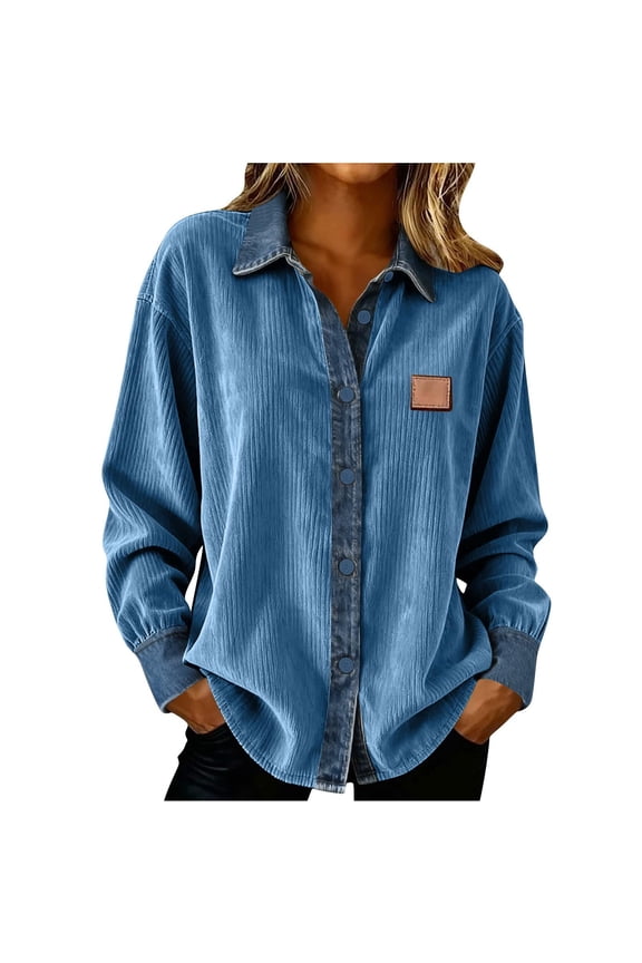Oversized Corduroy Jacket for Womenclassic Tunic tops Blouses Going Out Warm Long Sleeve Shirts Oversized Button Down Cute Long Sleeve Jackets Pullover Basic Cardigan Trendy Dressy Baggy, Blue