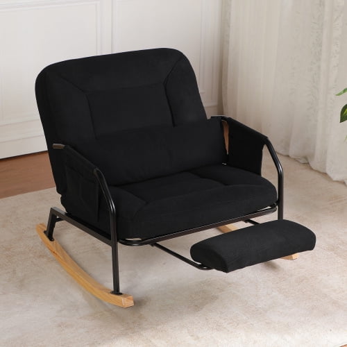 Oversized Corduroy Nursery Glider Rocker Recliner, Pull-Out Footrest, Adjustable Backrest, Black