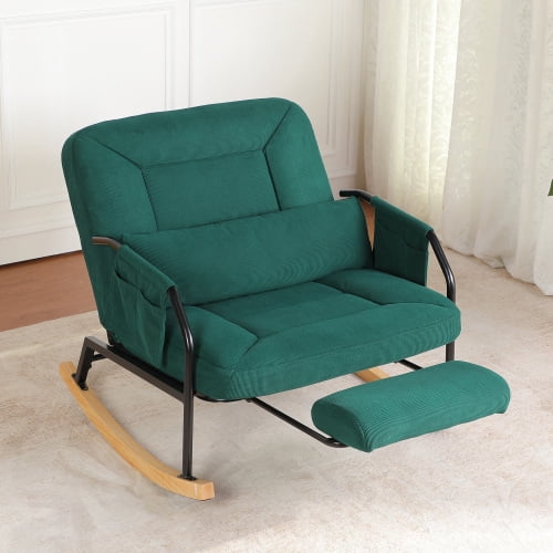 Oversized Corduroy Nursery Glider Rocker Recliner, Pull-Out Footrest, Adjustable Backrest, Green