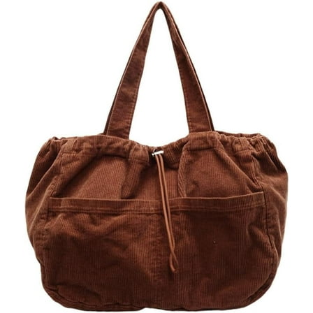 Oversized Corduroy Tote Bag for Women Multi Pocket Drawstring Shoulder Bag Casual Slouchy Corduroy Tote Handbag