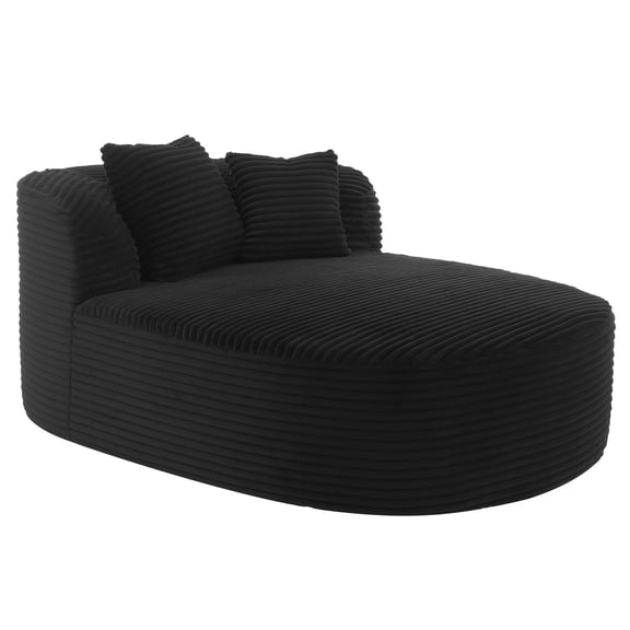 Oversized Corduroy Upholstered Curved Chaise Lounge, 51.6" W Boneless Couch Sofa with 2 Matching Pillows, Black