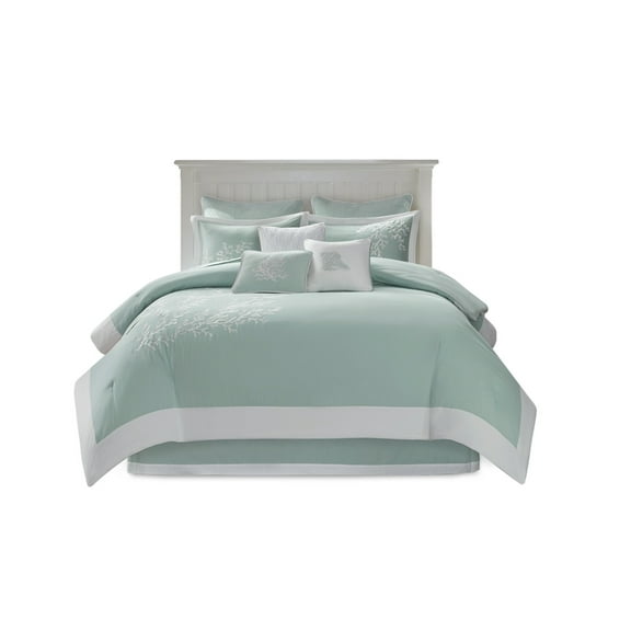 Oversized Cotton Jacquard Comforter Set Aqua Full